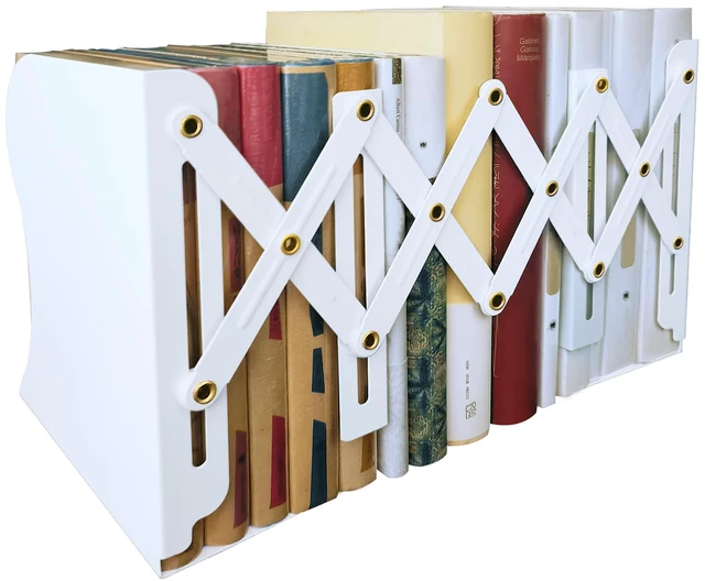 Main image of Metal Bookends, Book Ends for Heavy Books, Adjustable Book Holder for Shelves, Book Stopper for Home/School/Office, Extends up to 19 inches, White