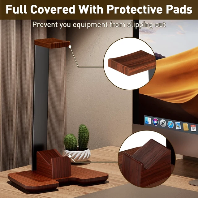 Alt view image 4 of 7 - Wood Headphone Stand with Controller Holder, Solid Wood Desktop Headset Stand for Gaming Headphones and Controllers