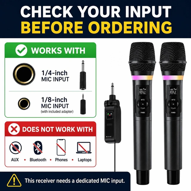 Main image of Wireless Microphone System with Rechargeable Receiver, Dual Handheld Dynamic Mics for Karaoke, PA Speaker and Amplifier