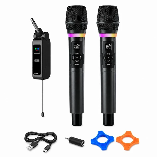Main image of Myxtren Wireless Microphone System, Dual 2.4GHz Handheld Mics | Rechargeable receiver with volume, echo, treble, bass and mute controls for speakers, PA systems and karaoke machines.