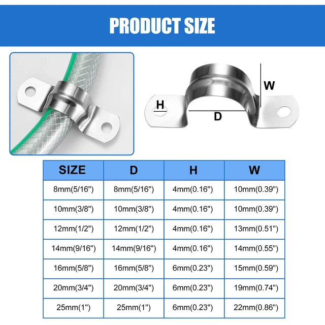 Alt view image 2 of 7 - 90 Pcs Two Hole Strap U Clamp,Pipe Strap U Bracket Clamp, Stainless Steel Rigid Pipe Strap U Bracket Tube Strap Clamp Kit for Pipe Tube Fixing Mounting - 5/16" 3/8" 9/16" 1/2" 5/8" 3/4" 1"