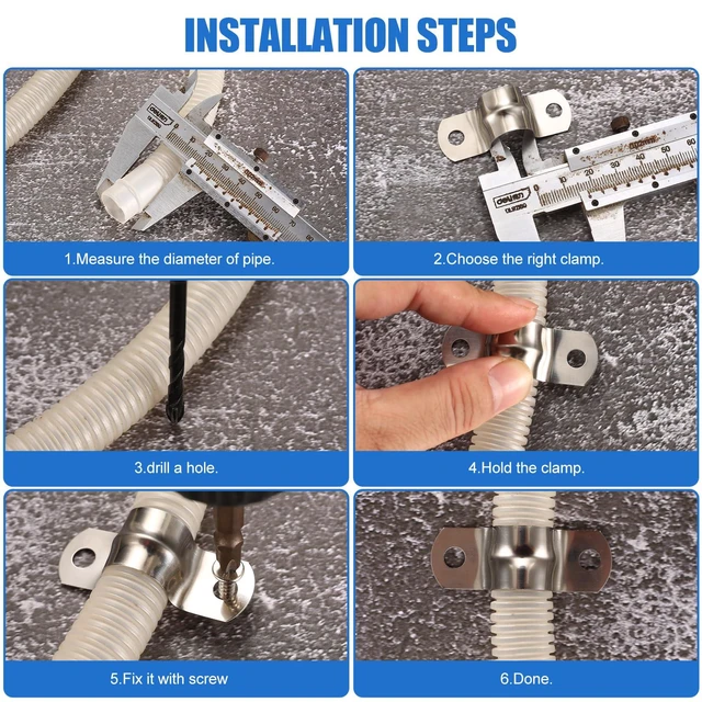 Alt view image 3 of 7 - 90 Pcs Two Hole Strap U Clamp,Pipe Strap U Bracket Clamp, Stainless Steel Rigid Pipe Strap U Bracket Tube Strap Clamp Kit for Pipe Tube Fixing Mounting - 5/16" 3/8" 9/16" 1/2" 5/8" 3/4" 1"
