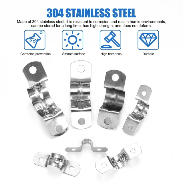 Alt view image 5 of 7 - 90 Pcs Two Hole Strap U Clamp,Pipe Strap U Bracket Clamp, Stainless Steel Rigid Pipe Strap U Bracket Tube Strap Clamp Kit for Pipe Tube Fixing Mounting - 5/16" 3/8" 9/16" 1/2" 5/8" 3/4" 1"