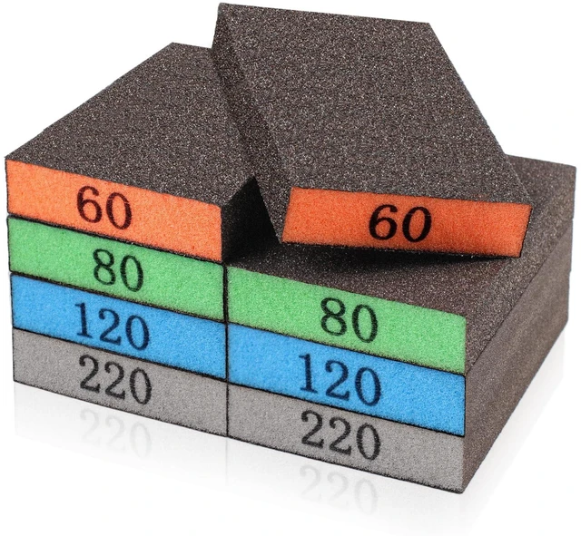 Main image of 8 Pack Sanding Sponge, 60/80/120/220 Grit Sanding Blocks Assortment | Washable and Reusable Sandpaper Block for Drywall Wood Metal Furniture