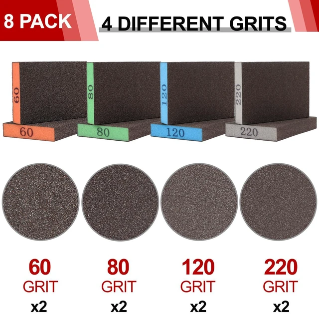 Alt view image 3 of 7 - 8 Pack Sanding Sponge, 60/80/120/220 Grit Sanding Blocks Assortment | Washable and Reusable Sandpaper Block for Drywall Wood Metal Furniture