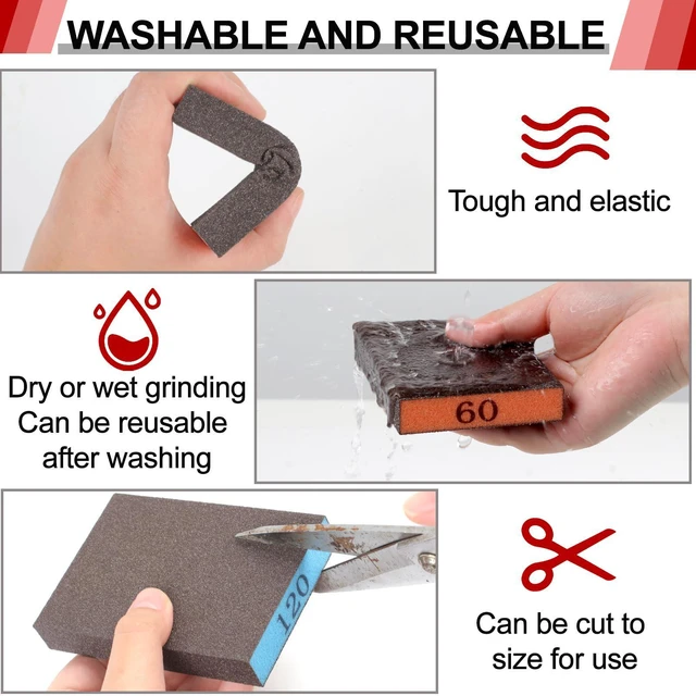 Alt view image 5 of 7 - 8 Pack Sanding Sponge, 60/80/120/220 Grit Sanding Blocks Assortment | Washable and Reusable Sandpaper Block for Drywall Wood Metal Furniture