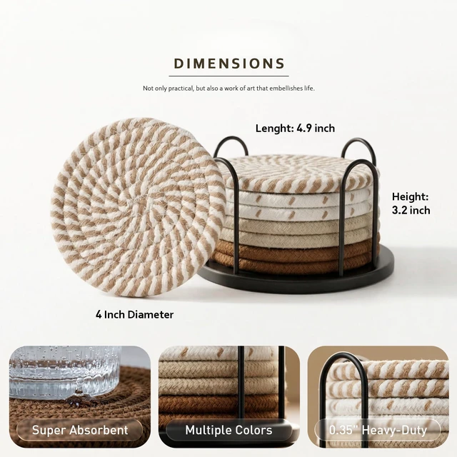 Alt view image 4 of 6 - Coasters Set of 8 for Drinks, 4 Inch Large Coasters for Coffee Table, Tabletop Protection for Hot & Cold Drinks, Versatile Coasters for Home Decor, Non-Slip & Easy to Clean, Coffee