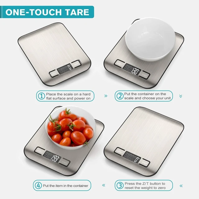 Alt view image 5 of 5 - Food Scale, Digital Kitchen Scale with LCD Display, Weight Grams and Ounces for Baking Cooking and Meal Prep, 6 Units with Tare Function, 304 Stainless Steel, 11lb (Batteries Included)