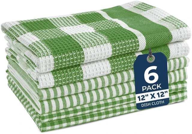 Main image of Dishcloths - 6 Pack Cotton Dish Drying Towels, Soft, Durable, Absorbent Multi-Purpose Dish Cloths, 12"x12" - Olive