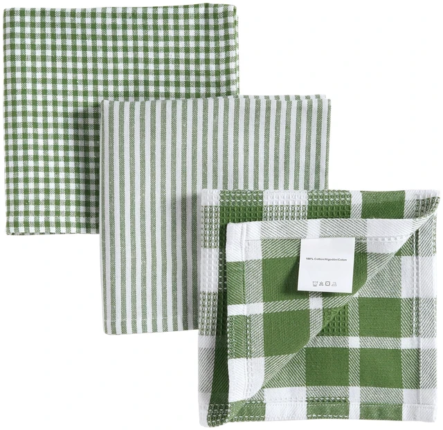 Alt view image 2 of 3 - Dishcloths - 6 Pack Cotton Dish Drying Towels, Soft, Durable, Absorbent Multi-Purpose Dish Cloths, 12"x12" - Olive