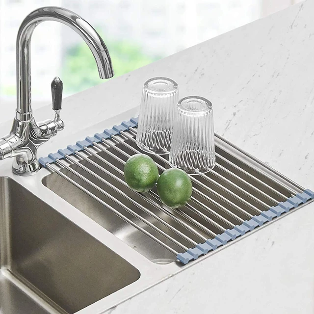 Main image of Roll Up Dish Drying Rack, Over the Sink Dish Drying Rack Kitchen Rolling Dish Drainer, Foldable Sink Rack Mat Stainless Steel Wire Dish Drying Rack for Kitchen Sink Counter Storage 17.5x11.8