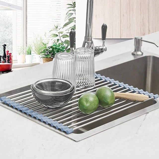 Alt view image 2 of 6 - Roll Up Dish Drying Rack, Over the Sink Dish Drying Rack Kitchen Rolling Dish Drainer, Foldable Sink Rack Mat Stainless Steel Wire Dish Drying Rack for Kitchen Sink Counter Storage 17.5x11.8