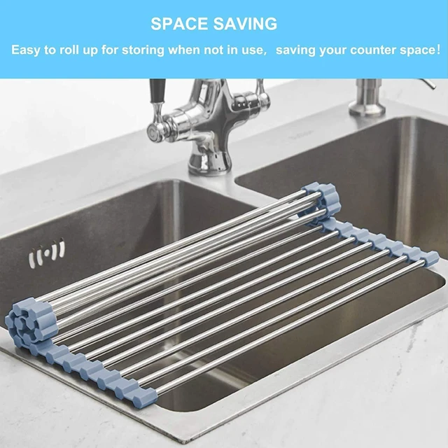Alt view image 3 of 6 - Roll Up Dish Drying Rack, Over the Sink Dish Drying Rack Kitchen Rolling Dish Drainer, Foldable Sink Rack Mat Stainless Steel Wire Dish Drying Rack for Kitchen Sink Counter Storage 17.5x11.8
