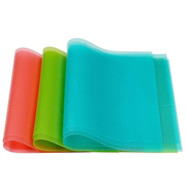Alt view image 4 of 6 - 9 Pack Refrigerator Mats,Washable Fridge Mats Liners Easy to Clear Fridge Pads Mat Shelves Drawer Table Mats Refrigerator Liners for Shelves,3Red/3Green/3Blue