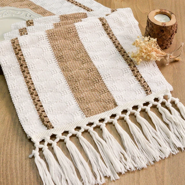 Main image of Boho Table Runner with Tassels 12x72 Inch for Fall Home Decor | 72 Inches Long Pottery Barn Furniture Farmhouse Rustic Macrame Burlap Table Decoration for Living Room Kitchen Baby Shower