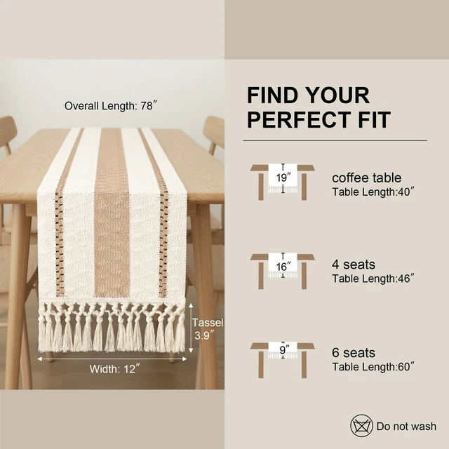 Alt view image 2 of 7 - Boho Table Runner with Tassels 12x72 Inch for Fall Home Decor | 72 Inches Long Pottery Barn Furniture Farmhouse Rustic Macrame Burlap Table Decoration for Living Room Kitchen Baby Shower
