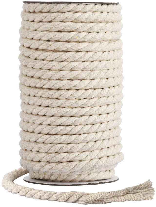 Main image of Cotton Cord 8mm x 20 Yards - Natural Unbleached Macrame Rope - 3 Strand Twisted Cotton Rope for Wall HangingDIY Craft MakingPlant HangersKnotting Decorative Projects (White)