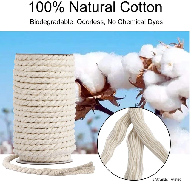 Alt view image 4 of 6 - Cotton Cord 8mm x 20 Yards - Natural Unbleached Macrame Rope - 3 Strand Twisted Cotton Rope for Wall HangingDIY Craft MakingPlant HangersKnotting Decorative Projects (White)