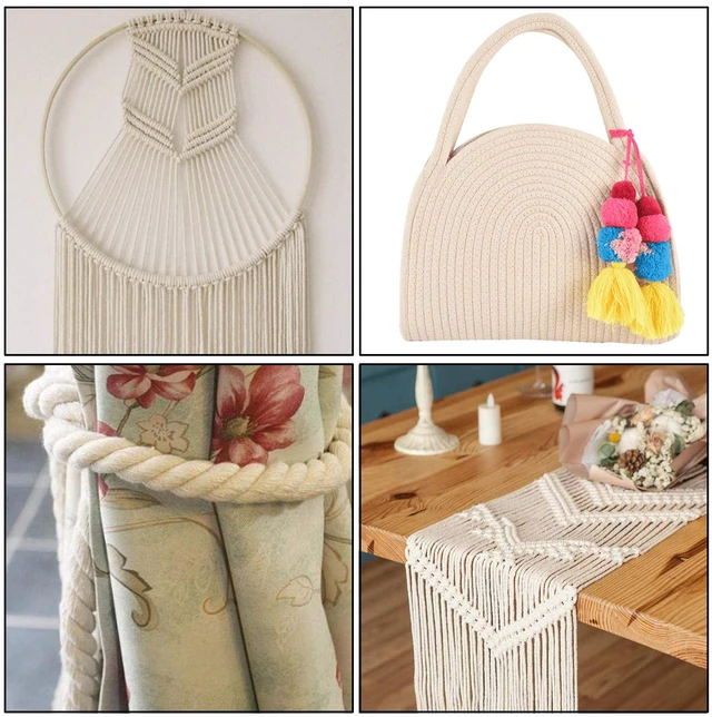 Alt view image 6 of 6 - Cotton Cord 8mm x 20 Yards - Natural Unbleached Macrame Rope - 3 Strand Twisted Cotton Rope for Wall HangingDIY Craft MakingPlant HangersKnotting Decorative Projects (White)