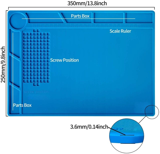 Alt view image 2 of 7 - Insulation Silicone Soldering Mat Repair Mat, Silicone Work Mats | Heat Resistant 932°F with Scale Ruler and Screw Position for Soldering, CellPhone Electronics Repair, Size: 13.8 x 9.8 inch