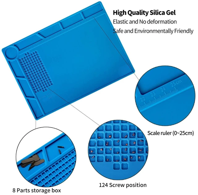 Alt view image 3 of 7 - Insulation Silicone Soldering Mat Repair Mat, Silicone Work Mats | Heat Resistant 932°F with Scale Ruler and Screw Position for Soldering, CellPhone Electronics Repair, Size: 13.8 x 9.8 inch