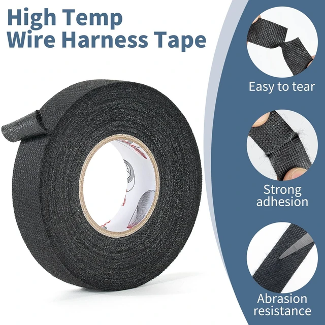 Alt view image 2 of 6 - 2 Rolls Wire Harness Tape 3/4" x 56FT High Temp Felt Cloth Tape | Self-adhesive felt cloth tape for automotive wire harness & cable protection. High temp resistant, reduces noise.