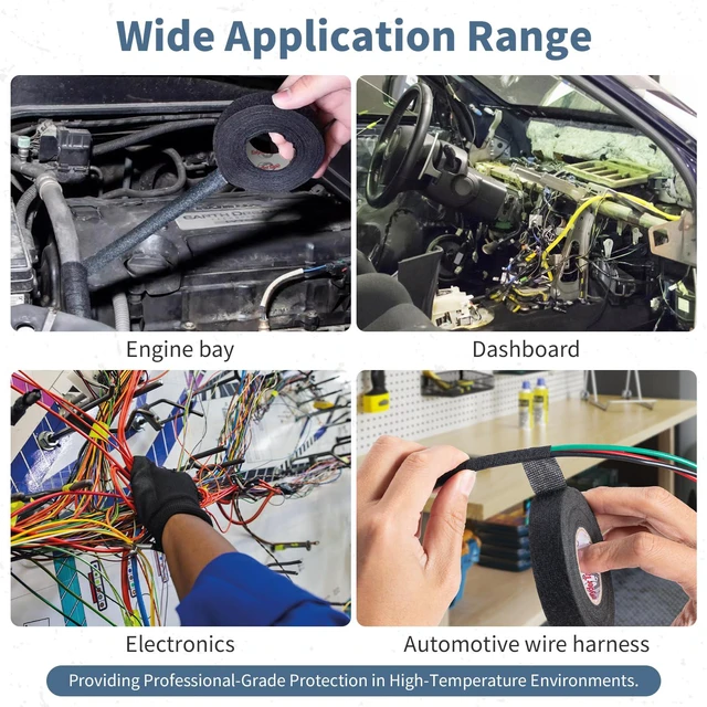 Alt view image 5 of 6 - 2 Rolls Wire Harness Tape 3/4" x 56FT High Temp Felt Cloth Tape | Self-adhesive felt cloth tape for automotive wire harness & cable protection. High temp resistant, reduces noise.