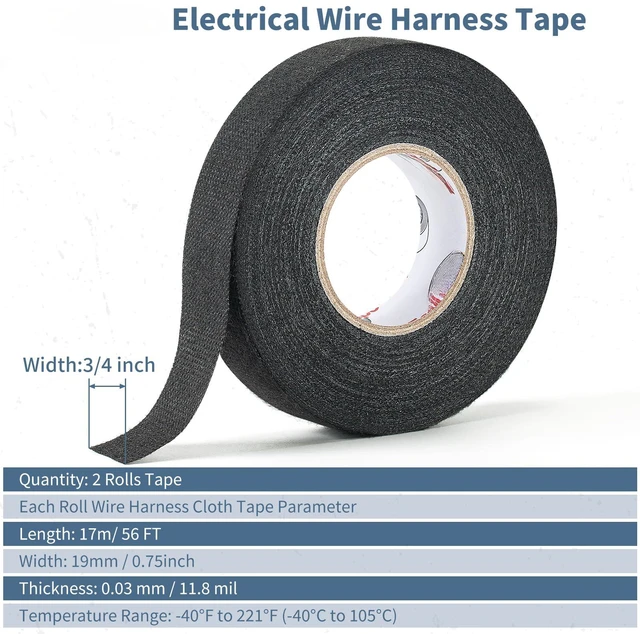 Alt view image 3 of 6 - 2 Rolls Wire Harness Tape 3/4" x 56FT High Temp Felt Cloth Tape | Self-adhesive felt cloth tape for automotive wire harness & cable protection. High temp resistant, reduces noise.