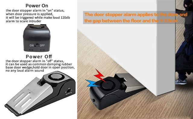 Alt view image 2 of 6 - 2 Pack Door Stop Alarm with 120dB Siren, Wedge Door Stopper Security Device for Travel, Apartment, Hotel, Home Portable Anti-Theft Floor Alarm for Entry Alert & Self Defense, Black