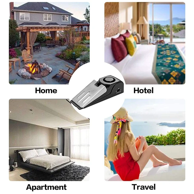 Alt view image 6 of 6 - 2 Pack Door Stop Alarm with 120dB Siren, Wedge Door Stopper Security Device for Travel, Apartment, Hotel, Home Portable Anti-Theft Floor Alarm for Entry Alert & Self Defense, Black