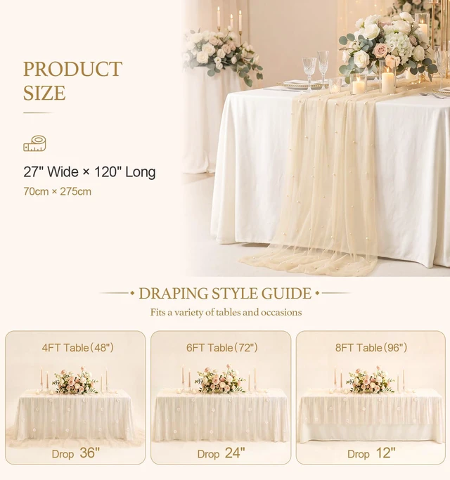 Alt view image 3 of 7 - Pearl Cheesecloth Table Runner, Beige Gauze Table Runner | Party Bridal Shower Living Room Styling Valentine Home Decor