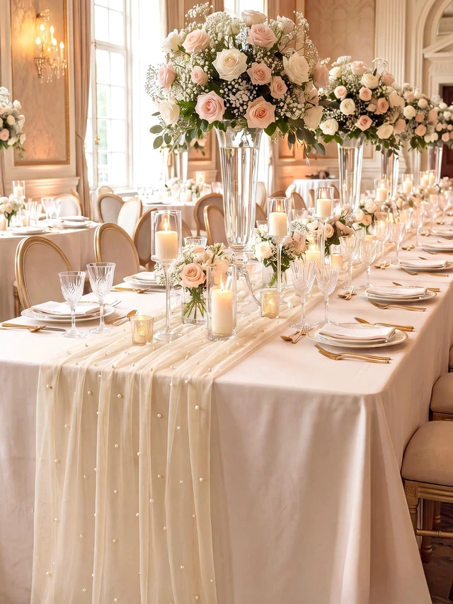 Alt view image 5 of 7 - Pearl Cheesecloth Table Runner, Beige Gauze Table Runner | Party Bridal Shower Living Room Styling Valentine Home Decor