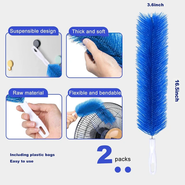 Alt view image 3 of 6 - Fan Cleaner Brush, Fan Brush Cobweb Duster Microfiber Duster Ideal for Ceiling Duster, Household Duster for Curtains, Fan Cleaner for Box Fan (2 Pack) (Blue)