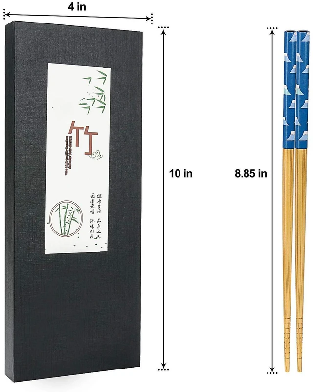Alt view image 2 of 7 - 5 Pairs Japanese Natural Bamboo Chopsticks with Unique Pattern Dishwasher Safe, Reusable Non-Slip Chopstick Gift Set for Asian Dishes Sushi Rice Noodles, Nicely Boxed Chinese Chop Sticks Functional