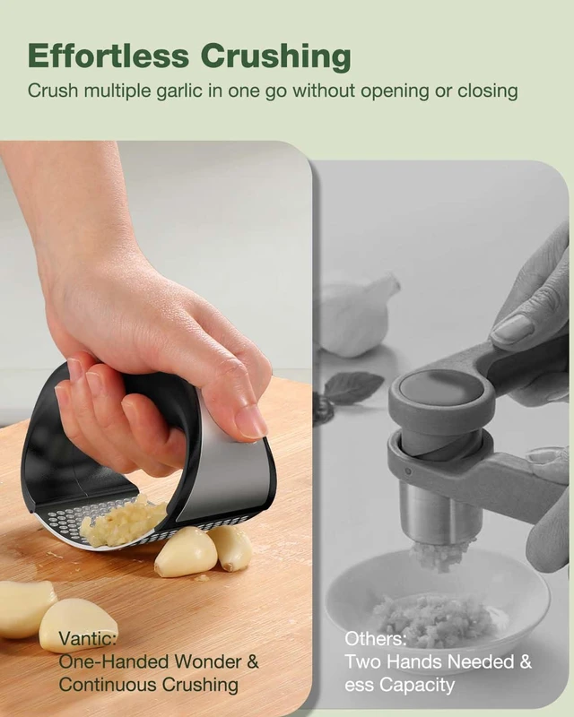 Alt view image 2 of 6 - Garlic Press Rocker - Stainless Steel Garlic Crusher, Mincer and Chopper with Peeler & Scraper, Easy Kitchen Gadget for Effortless Smashing