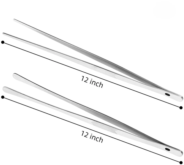 Alt view image 2 of 7 - 2PCS 12" Stainless Steel Kitchen Tongs Tweezers with Serrated Tips | Precision Grip, Chef Grade, Sturdy Kitchen Utensils, For Serving Food Pasta Salad, Suitable for Grill BBQ Culinary Use