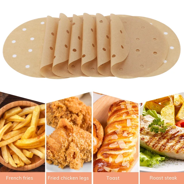 Alt view image 6 of 6 - Air Fryer Round Liners 6 Inch, 200pcs Parchment Paper Unbleached Filter Paper Perforated Parchment Paper Bamboo Steamer Papers for Air Fryer and Steaming Basket
