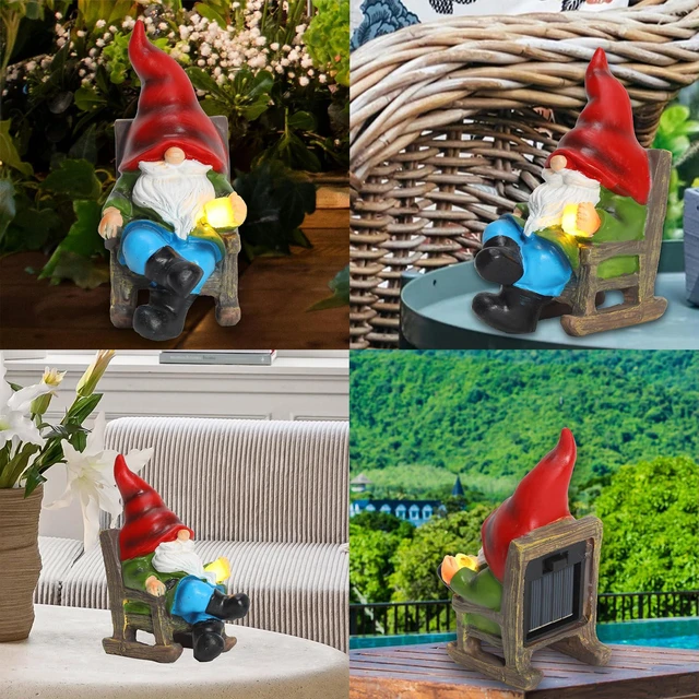 Alt view image 3 of 6 - Garden Gnome Statue Solar Light Miniature Outdoor Decor Gnome Figurine for Outdoor Indoor Home Lawn Yard Balcony Porch Patio for Women Mom Grandma 3.54"x2.36"x4.72"