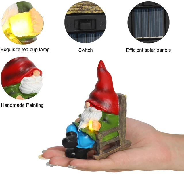 Alt view image 4 of 6 - Garden Gnome Statue Solar Light Miniature Outdoor Decor Gnome Figurine for Outdoor Indoor Home Lawn Yard Balcony Porch Patio for Women Mom Grandma 3.54"x2.36"x4.72"