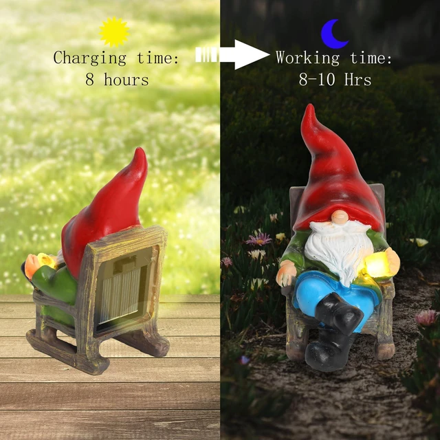 Alt view image 5 of 6 - Garden Gnome Statue Solar Light Miniature Outdoor Decor Gnome Figurine for Outdoor Indoor Home Lawn Yard Balcony Porch Patio for Women Mom Grandma 3.54"x2.36"x4.72"
