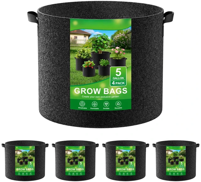 Main image of 4-Pack Fabric Grow Bags 5 Gallon, Thickened Nonwoven Garden Pots, Growing Bags with Handles, Black
