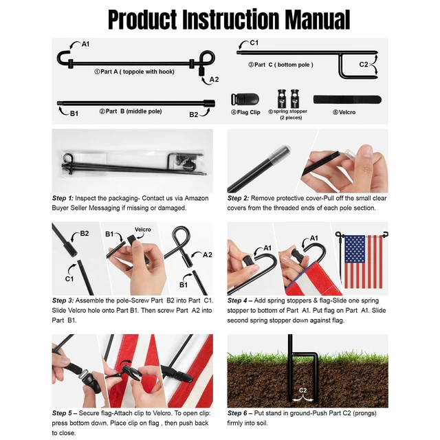 Alt view image 7 of 7 - Garden Flag Stand,Premium Garden Flag Holder Pole Metal Powder-Coated Weather-Proof Paint with Graden Flag Clip and Spring Stoppers Without Flag Garden Decorations