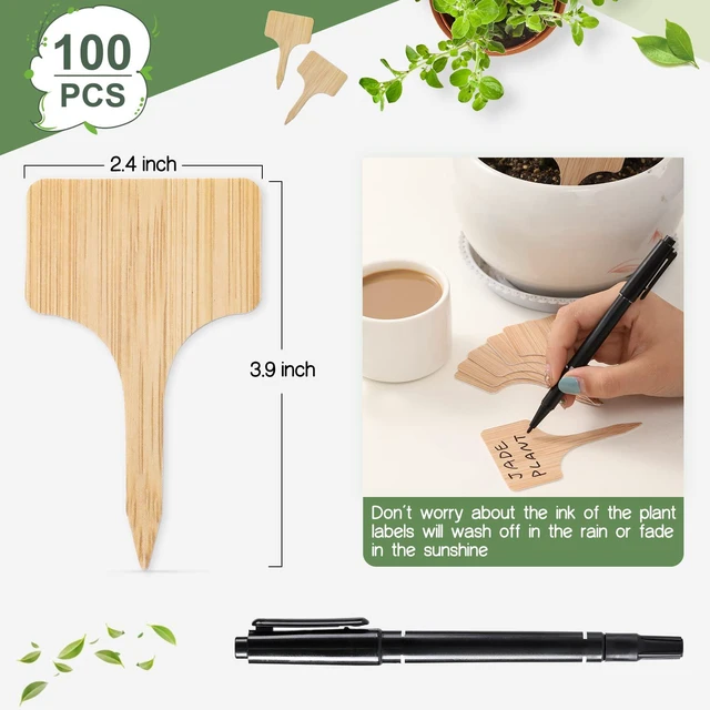 Alt view image 2 of 7 - 100pcs Plant Labels, T-Type Plastic Tags with Marker Pen, Waterproof Garden Signs for Outdoor Plants (3.9 x 2.4)