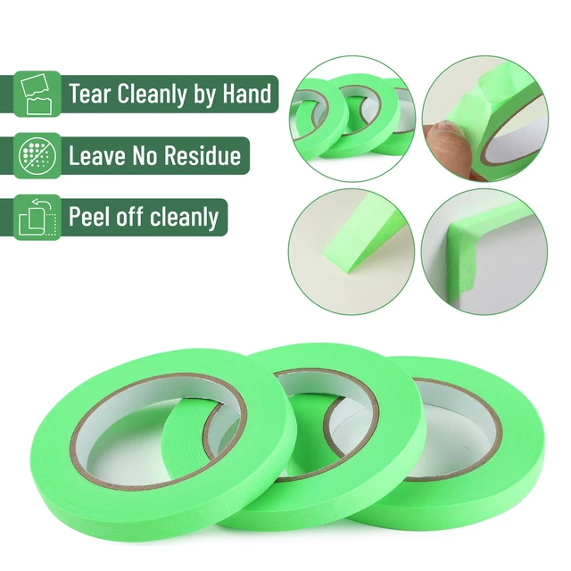 Alt view image 4 of 7 - Green Masking Tape, 0.6 Inch Wide, 3 Rolls, 3 x 55 Yards | Light Green, Painters Tape