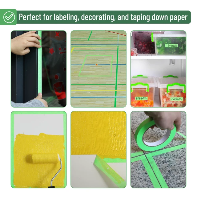 Alt view image 5 of 7 - Green Masking Tape, 0.6 Inch Wide, 3 Rolls, 3 x 55 Yards | Light Green, Painters Tape