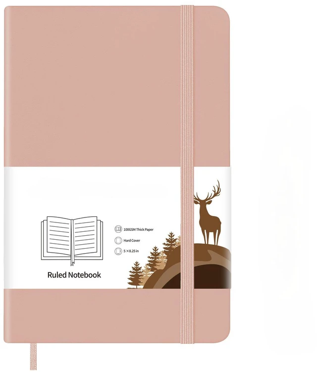 Main image of Lined Journal Notebook,128 Pages Thick Paper, 5"×8.25"(Pink) | Leather Hard Cover,100Gsm Thick Paper with Inner Pocket for Writing Note Taking Office School
