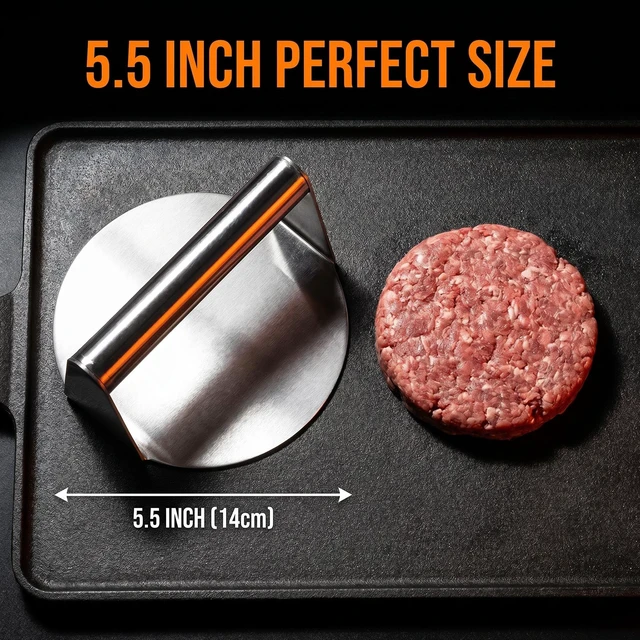 Alt view image 2 of 7 - Stainless Steel Smash Burger Press, 5.5 Inch Manual Burger Smasher with Handle, Metal Patty Press for Griddle, Grill, Bacon, Sandwiches and Flat Top Cooking