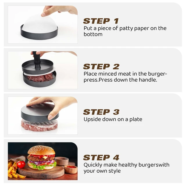 Alt view image 2 of 7 - Burger Press 200 Patty Papers Aluminum Burger Press Patty Maker Meat Beef Cheese Veggie Burger Maker for Grill Griddle BBQ Barbecue