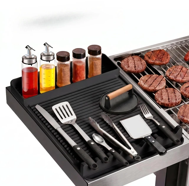 Main image of Silicone Grill Mat for Blackstone Griddles & Outdoor Grills - Heat Resistant (450°F) Countertop Protector, Non-Slip Tool Organizer & Grease Catcher, 16x11.5 Inch(Black)
