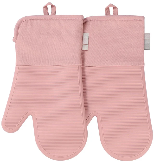 Main image of Silicone Oven Mitts,High Heat Resistant Up to 500 Degrees,Waterproof Cooking Gloves with Soft Polyester Filling,Kitchen Potholder Set - Perfect for BBQ,Baking and Cooking,Pink,2 Pcs Set